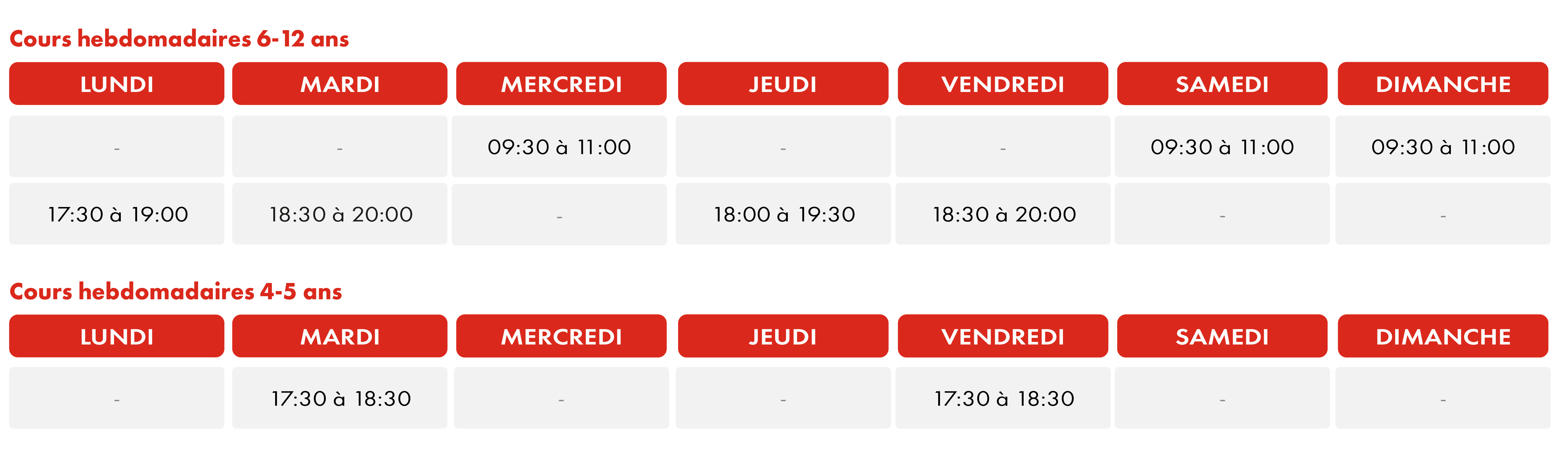 Horaires HAPIK Academy Chambly