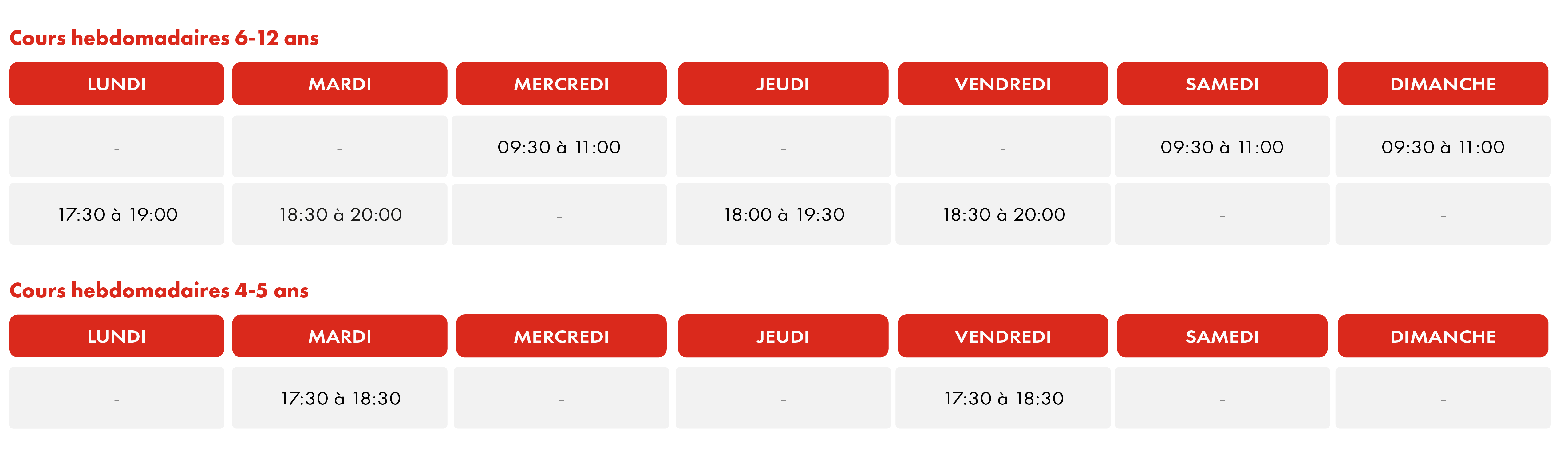 Horaires HAPIK Academy Chambly