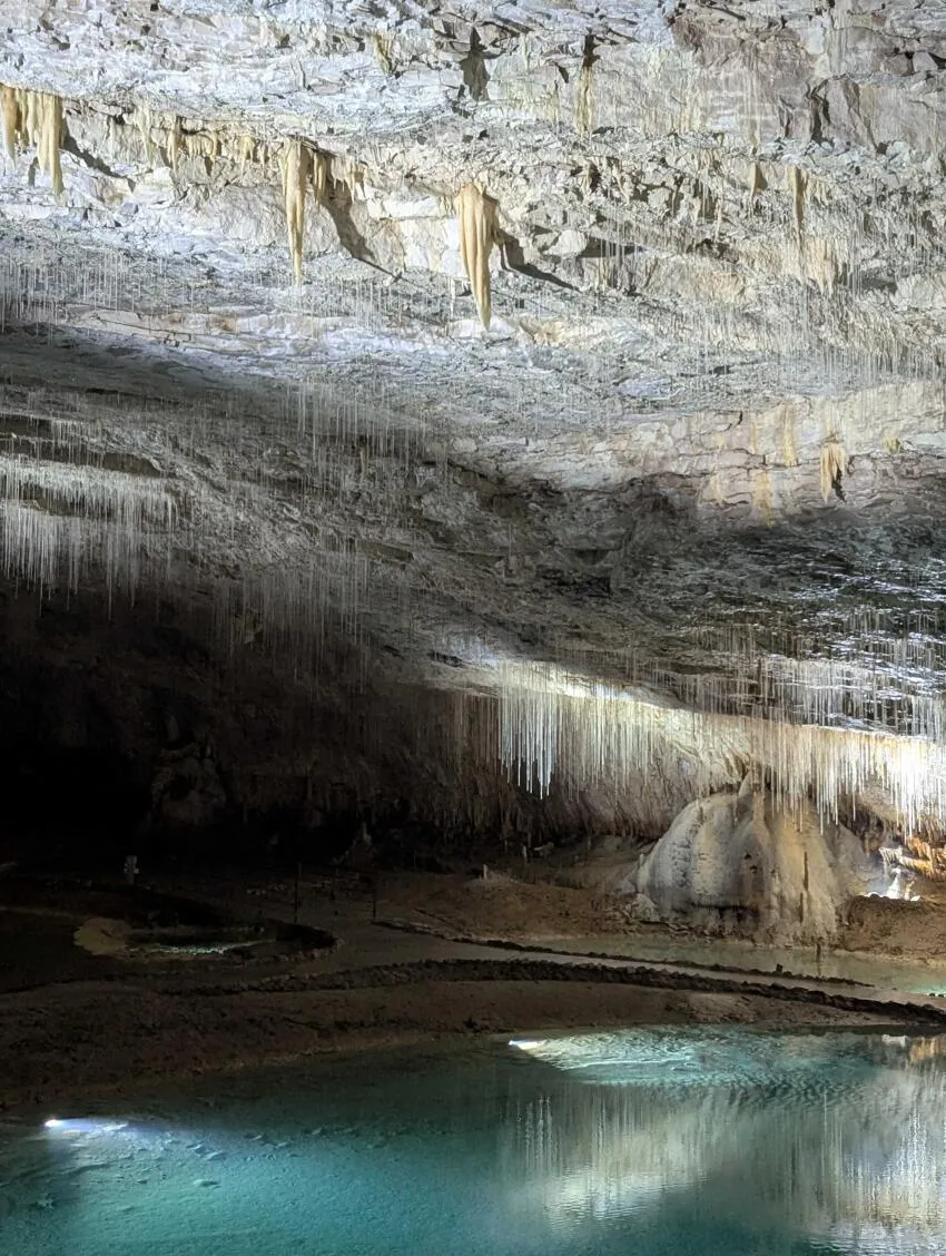 l'eau bleue et les stalactiques formés dans les grottes de Choranche